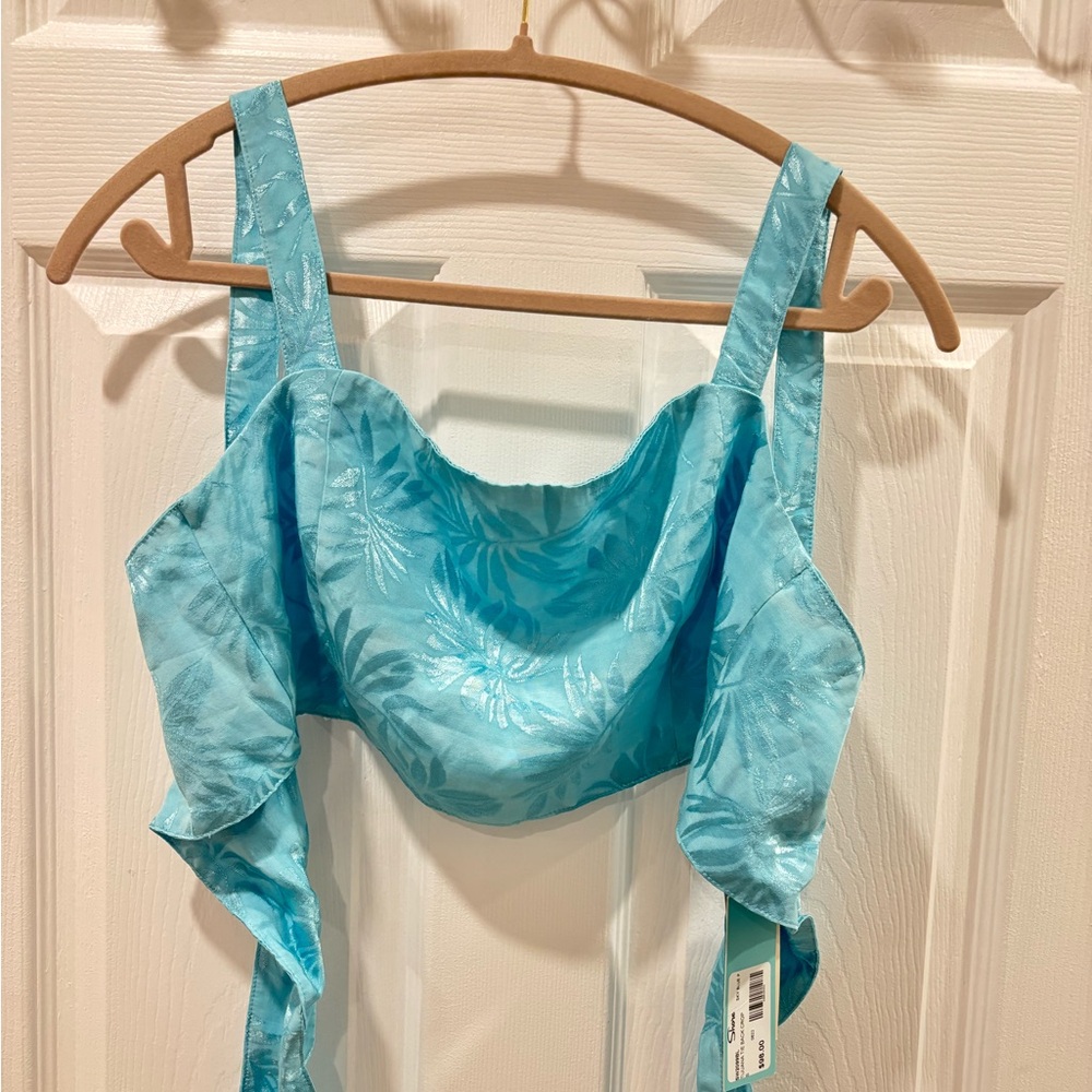 Satin Floral Aqua Crop Top Tijuana Tie Back Crop Top Shore